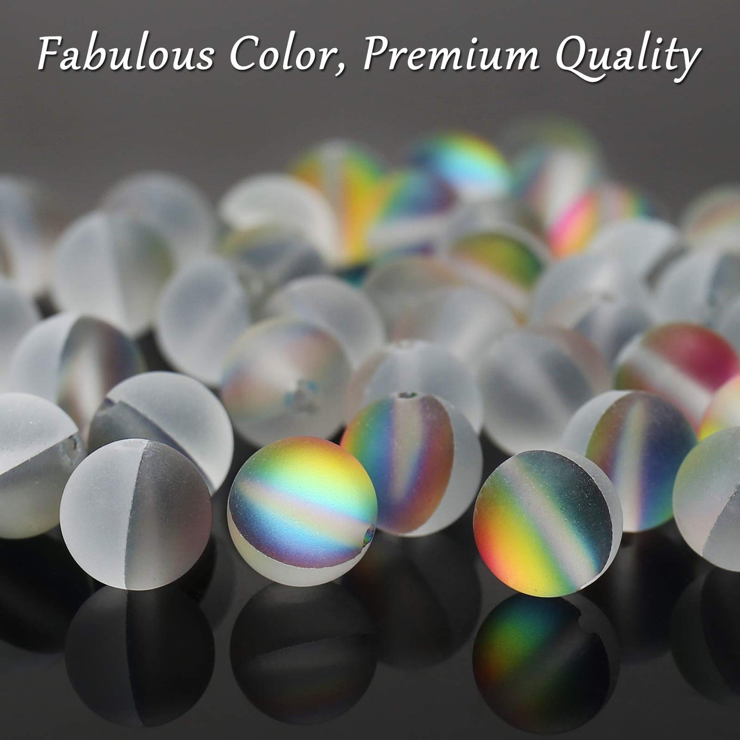 Matte Vitrail Medium Aurora Crystal Glass Beads, 6MM Frosted Glitter Shining Mermaid Round Loose Beads, Rainbow Holographic Synthetic Moonstone for Jewelry Making DIY Bracelet