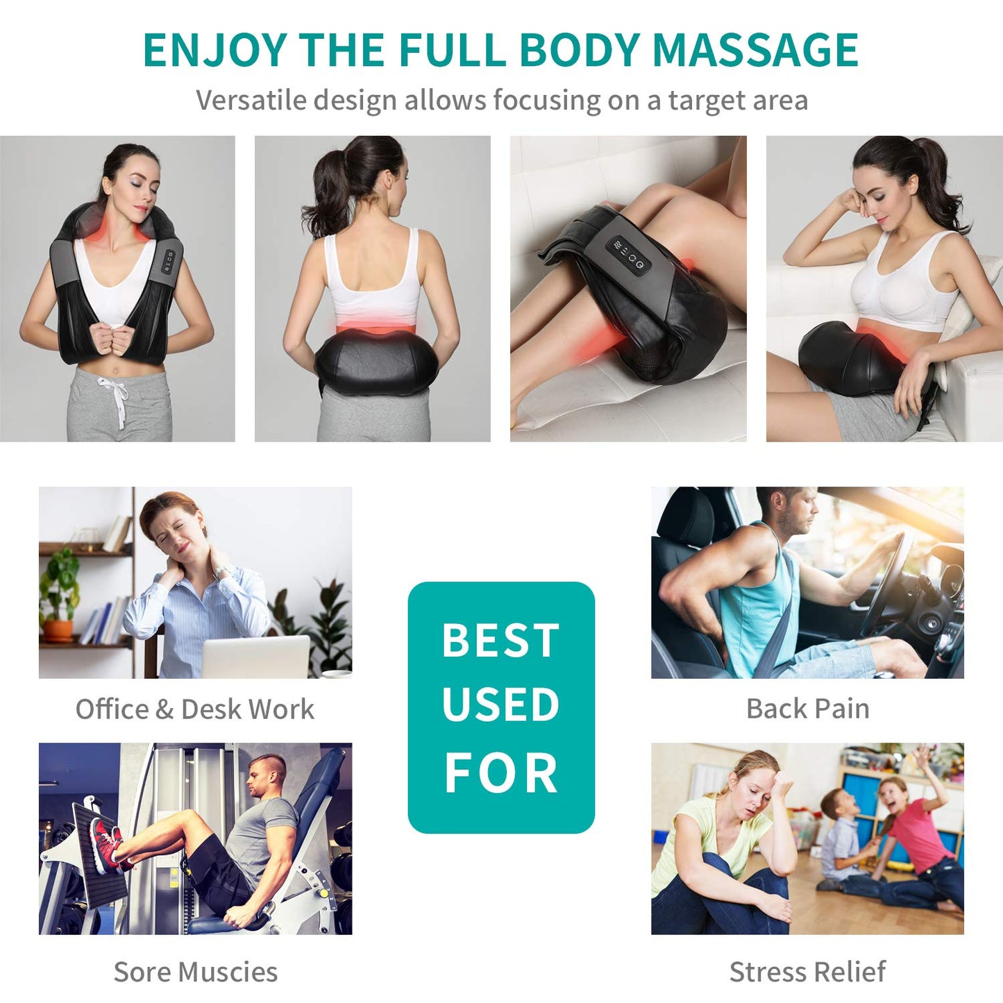 Nekteck Shiatsu Neck and Back Massager with Soothing Heat, Electric Deep Tissue 3D Kneading Massage Pillow for Shoulder, Leg, Body Muscle Pain Relief, Home, Office, and Car Use