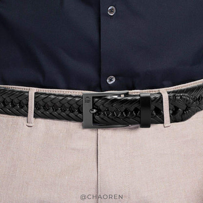 CHAOREN Leather Braided Belts for Men 2 Pack - 1 1/8" Leather Belts in Package Box - Versatile Style Solution
