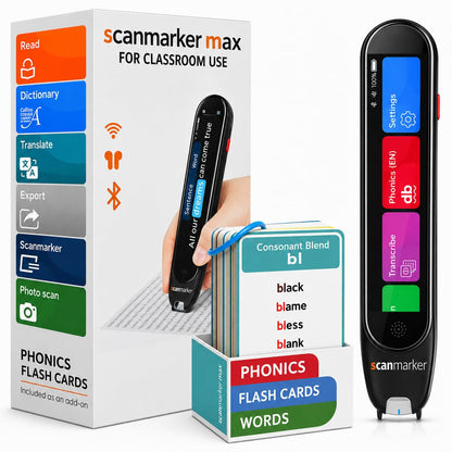 Scanmarker Max Reading Pen + Phonics Cards Bundle | Designed for Classroom Support with Phonics Assistance, Lock Function and Assistive Web App