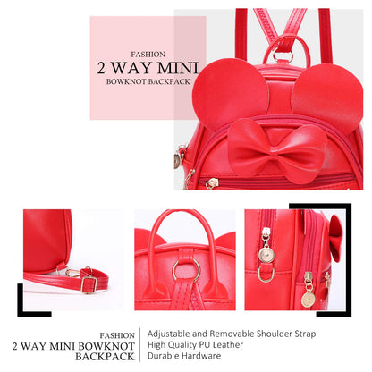 KL928 Girls Mini Backpack Bowknot Polka Dot Cute Small Daypacks Convertible Shoulder Bag Purse for Women