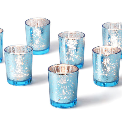 Homemory 24 Pcs Blue Votive Candle Holders, Mercury Glass Candle Holder, Tealight Candle Holders for Table Centerpieces, Baby Shower, Party, Anniversary, Wedding, Home Decor, Halloween, Christmas