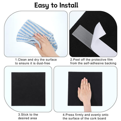 Large Cork Board 28" x 19", 6 Pack Felt Bulletin Board with Pushpins, Cork Boards Alternative with Self-Adhesive Strips, Felt Wall Tiles Pin Boards for Walls Office Home School Decor-Black