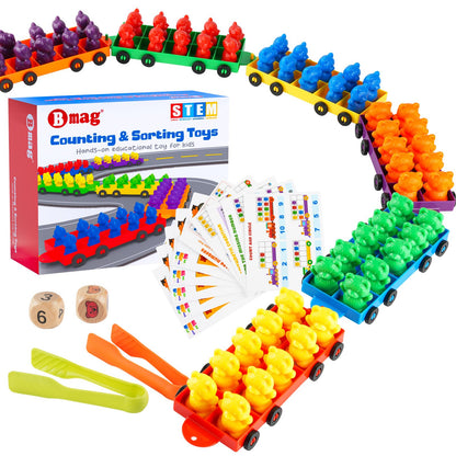 Bmag Counting Bears with Matching Trains, Preschool Learning Toys Color Recognition and Math Learning Games, STEM Educational Toy Gift for Kids Age 3 4 5 Year Old Boys Girls