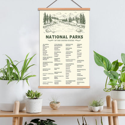 KAIRNE US National Park Checklist Poster,Park Posters for Travel Sign With Wooden Hanging Framed(28CMx46CM),Inspirational Rustic Decor,National Park Map Posters Gift for Hiker or National Park Lover