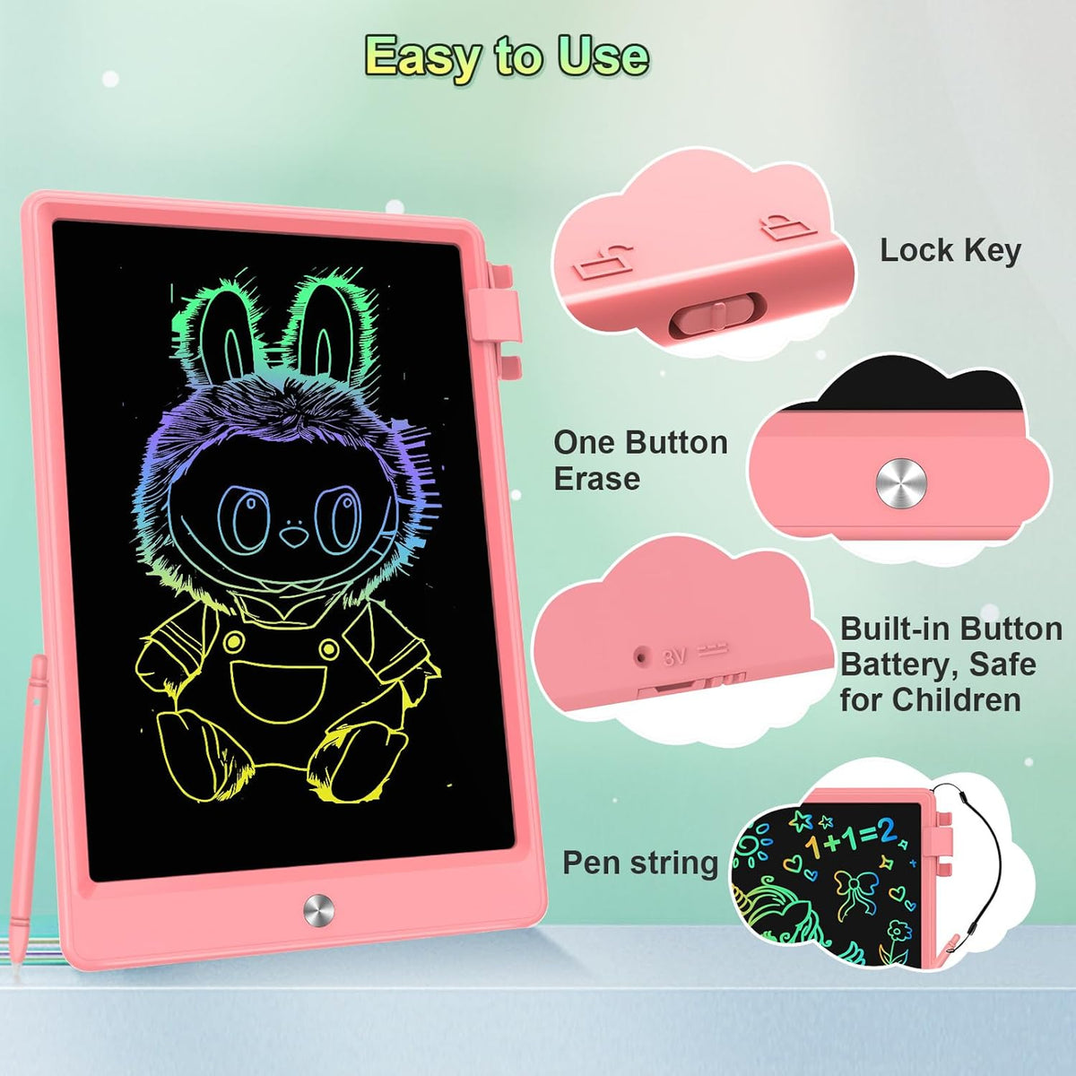10.5 Inch LCD Writing Tablet for Kids, Colorful Toddler Doodle Board - Erasable Drawing Pad, Educational Learning Toy for Ages 3-8 - Valentine's Day Christmas Birthday Gifts (10.5 Inch, Pink)