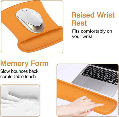 MOSISO Keyboard Mouse Pad Set, Large Gaming Mousepad&Keyboard Wrist Rest&Mouse Wrist Rest&Coaster, Ergonomic Non-Slip Mousepad&Easy Typing Cushion with Memory Foam for Home Office, Orange