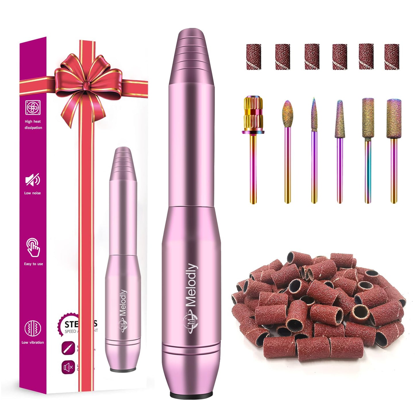 Electric Nail Drill, Professional Acrylic Nail Drills Machine for Gel, Acrylic Nails, Portable USB Electric Nail File Efile Set with Iridescent Nail Drill Bits, Manicure Pedicure Nail Tools