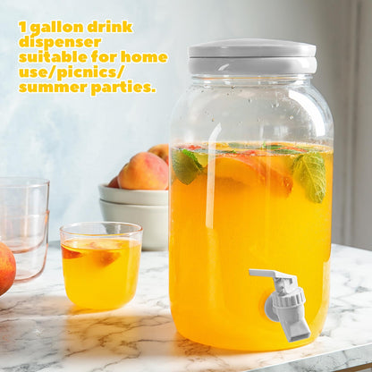 Tanlade 2 Pcs Plastic Drink Dispenser with Stand Beverage Dispenser with Sturdy Metal Base Juice Dispensers for Parties Lemonade Jar with Spigot for Weddings Countertop Water Tea, Each 1 Gallon