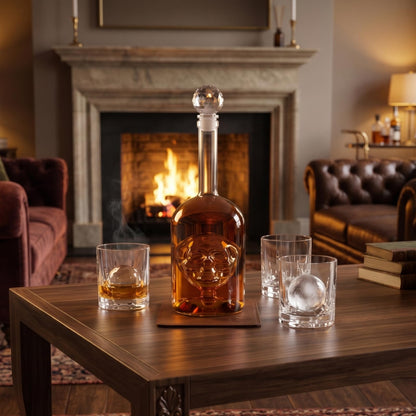Skull Decanter - 750ml Glass Skull Head Bottle for Whiskey, Bourbon, Tequila, Scotch & Rum - Unique Barware Gift - Anatomical Skull Face Design - Large Capacity Liquor Carafe for Home Bar & Gifting