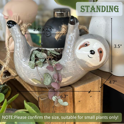 AIPOGOOIN Sloth Hanging Planters for Indoor Outdoor Plants Cute Succulent Pots Ceramic Plant Holder Gifts for Plant Lovers Women Gardeners Mom Gardening Gifts