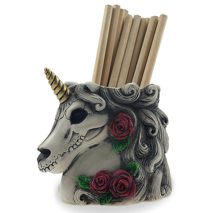 Cyborpon Gothic Unicorn Makeup Brush Holder Skull Gift for Women Adults Pen Organizer Halloween Decor Day Dead Goth Accessory