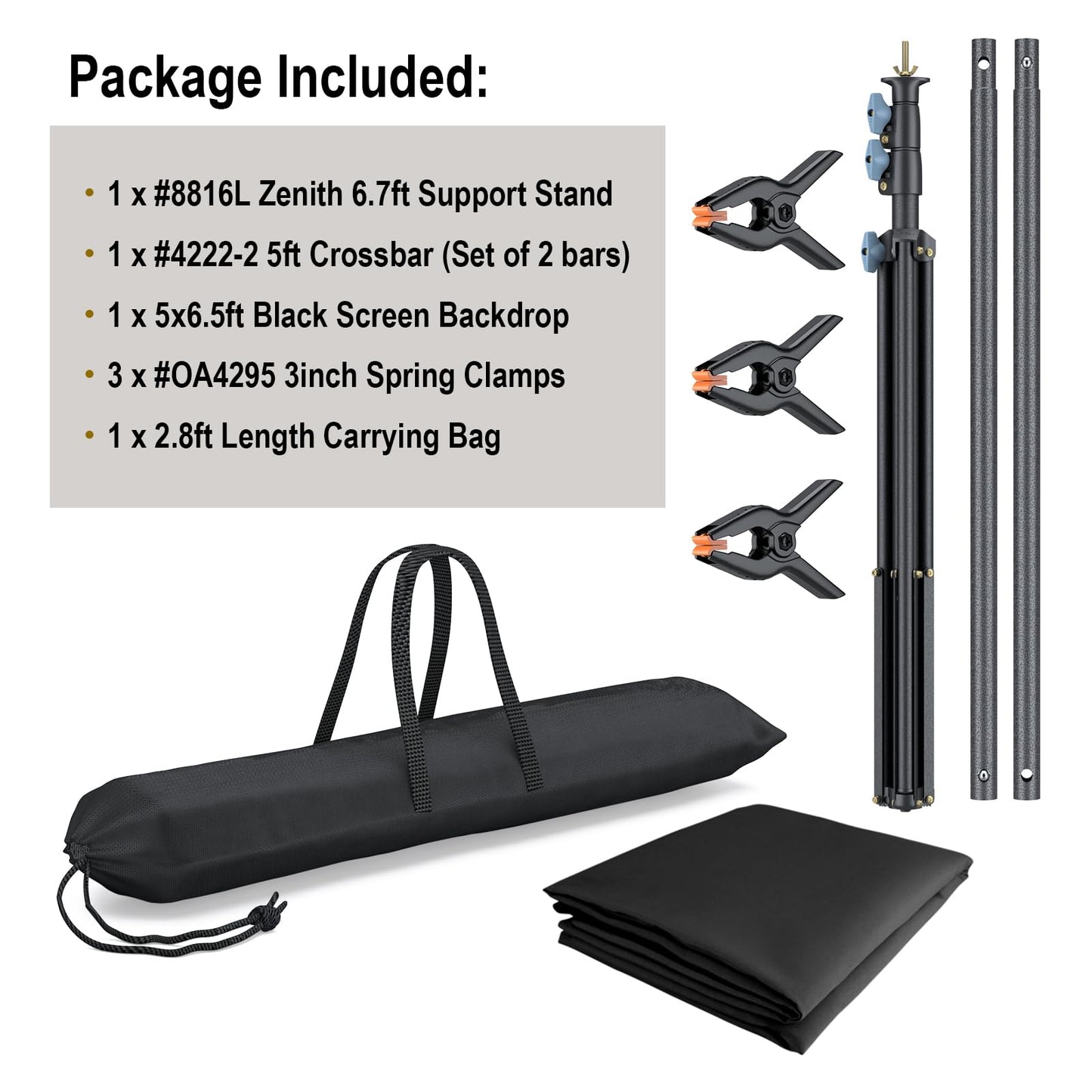 LINCO Lincostore 5x6.7ft Backdrop Stand, Portable Black Photo Backdrop Background with T-Shape Stand, Carry Bag, Spring Clamp for Photography Party Decoration Streaming Studio (Black Backdrop)