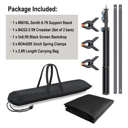 LINCO Lincostore 5x6.7ft Backdrop Stand, Portable Black Photo Backdrop Background with T-Shape Stand, Carry Bag, Spring Clamp for Photography Party Decoration Streaming Studio (Black Backdrop)