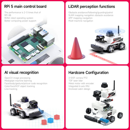 Yahboom Raspberry Pi 5 AI Visual ROS2 Smart Robot Car Kit 2DOF Carmer Autonomous Driving Lidar Stem Education Project for Teen Engineers Students (with Raspberry Pi5-2GB)