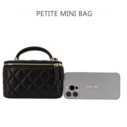 M-ioi-M Soft Lambskin Small Purse Genuine Leather Mini Crossbody Bag for Women with Gold Chain Strap, Quilted Top-Handle Shoulder Handbag, Classy Designer Dressy Evening Purse, Vanity Case Bag(Black)