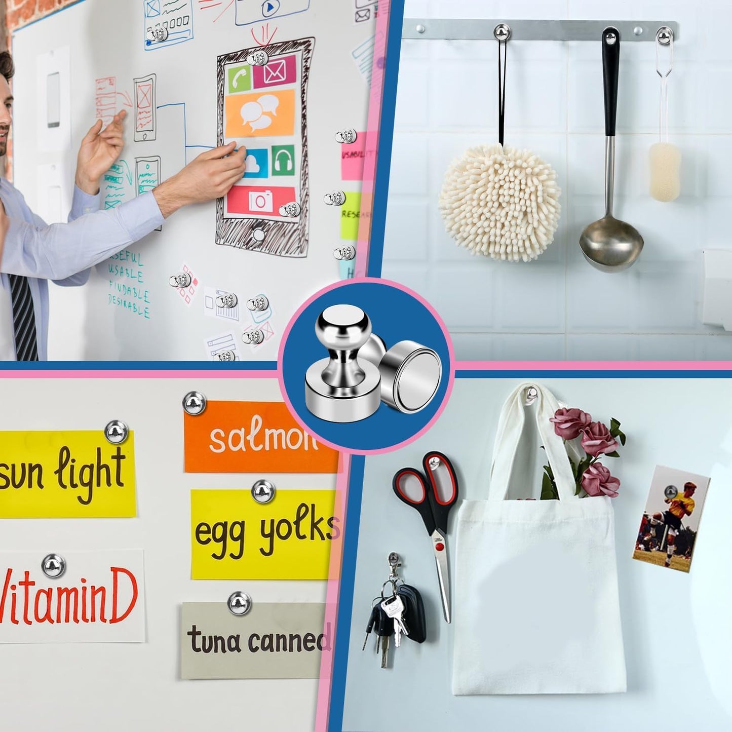 LOVIMAG Fridge Magnets 20Pcs Refrigerator Whiteboard Small Strong Magnet Classroom Kitchen Accessories Decorative Locker Set Decor Must Haves Office Calendar Refrigerador Magnetic Cute Crafts Silver