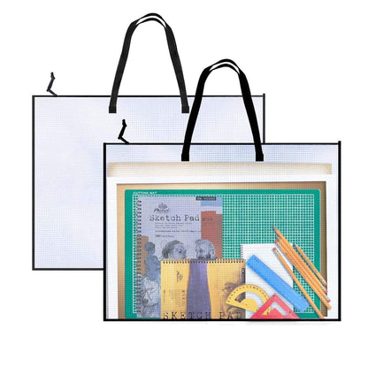 Opret 2 Pack 19x25 inch Art Portfolio Bags, Artwork Storage Case with Handle and Zipper Vinly Mesh Folder Organizers for Bulletin Boards, Scrapbooks, Keepsake and Poster Storage
