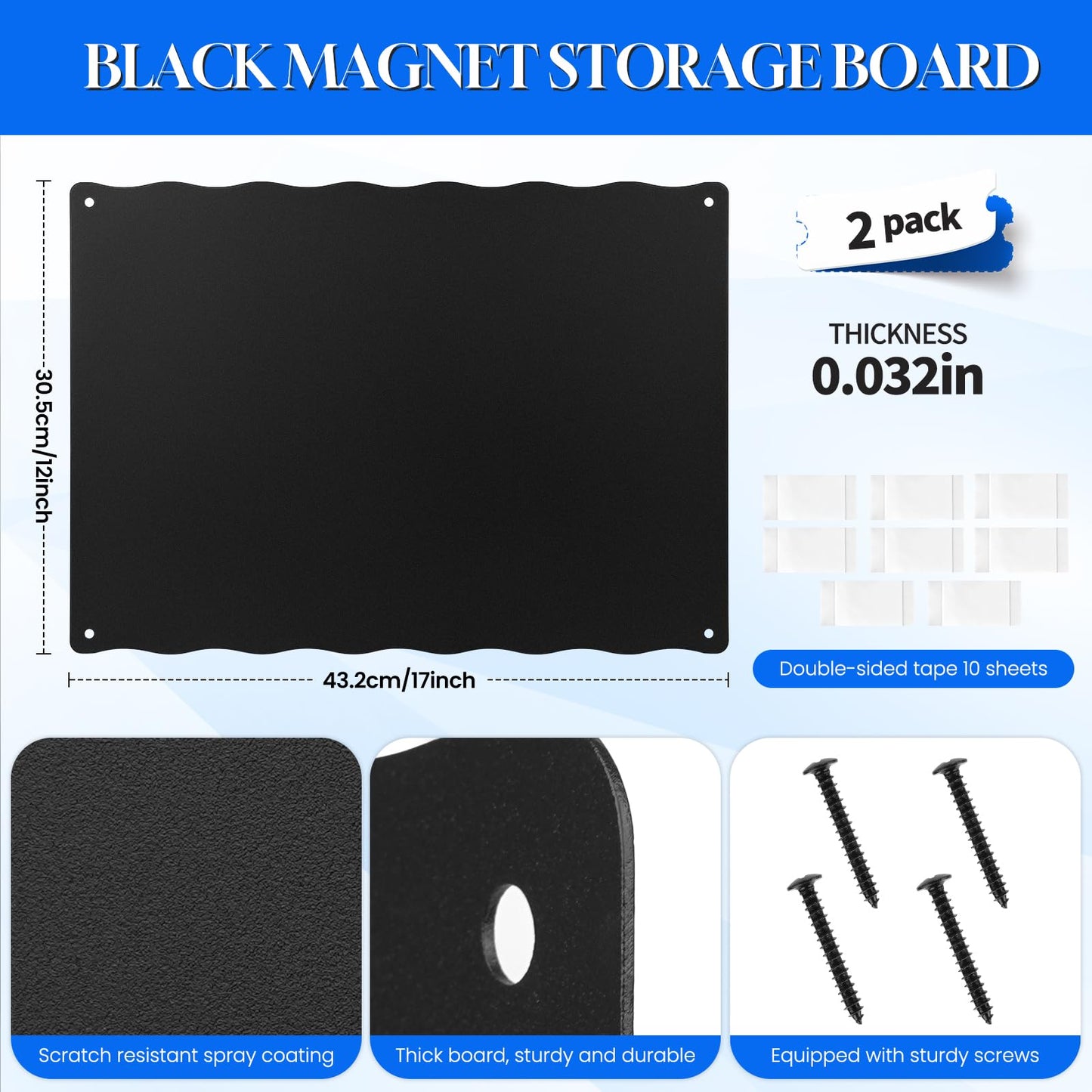 2Pack Magnetic Board for Wall, 17" x 12" Magnet Board for Magnets Display, Magnetic Wall Board for Letters, Photos, Notes, Spice Jars, for Cubicle, Cabinet, Door