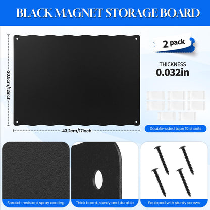 2Pack Magnetic Board for Wall, 17" x 12" Magnet Board for Magnets Display, Magnetic Wall Board for Letters, Photos, Notes, Spice Jars, for Cubicle, Cabinet, Door
