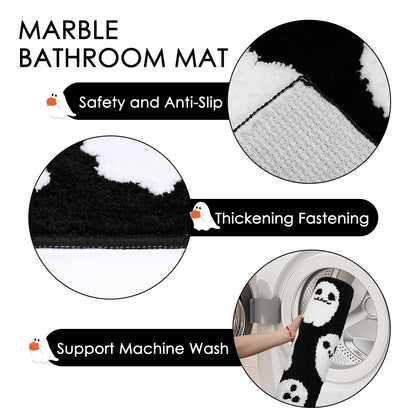 Lindameler Black Spooky Ghost Bath Mat - Black Gothic Bathroom Rug, Soft Plush Non-Slip Washable Ghost Bath Rug for Halloween Bathroom Decor, Machine Washable 20x31 Inch