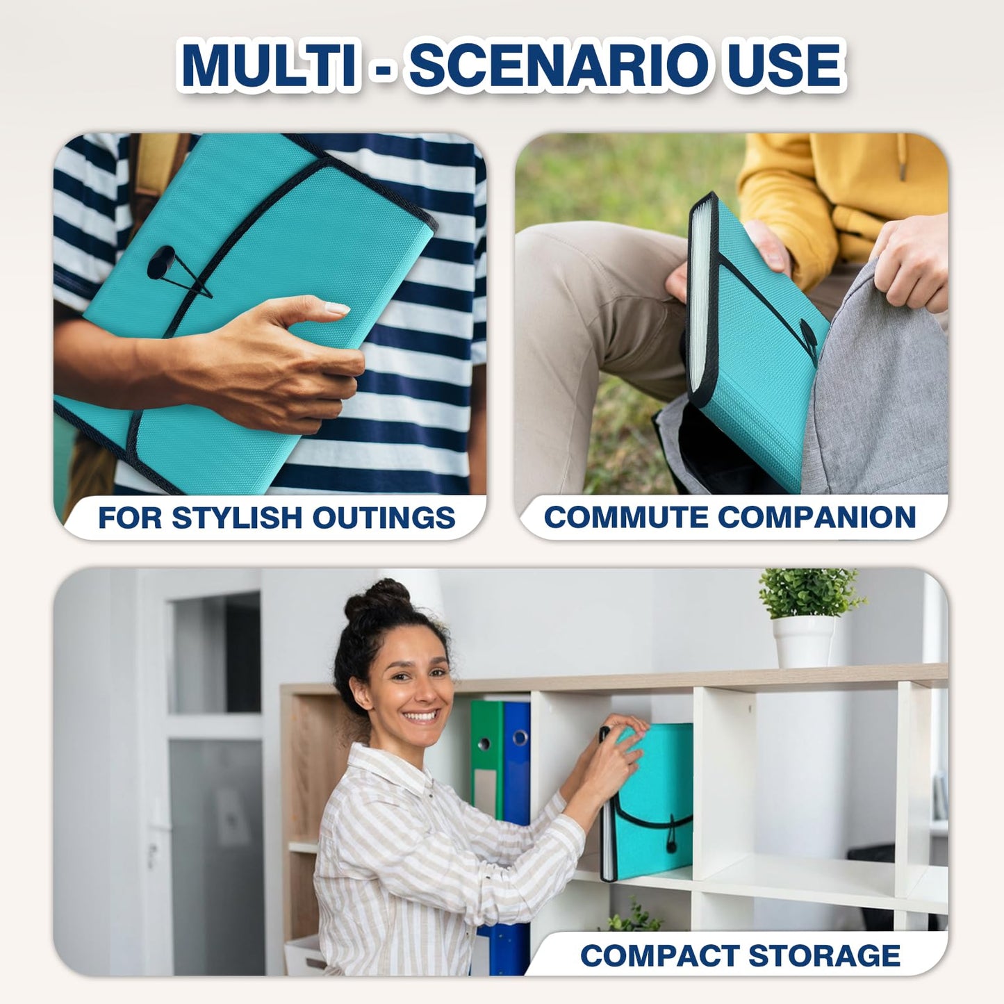 H4D 13-Pocket Accordion File Organizer with Mesh Pocket, Expanding File Folder with Tabs, Expandable Document Organizer for Home Office School, Letter Size, Teal