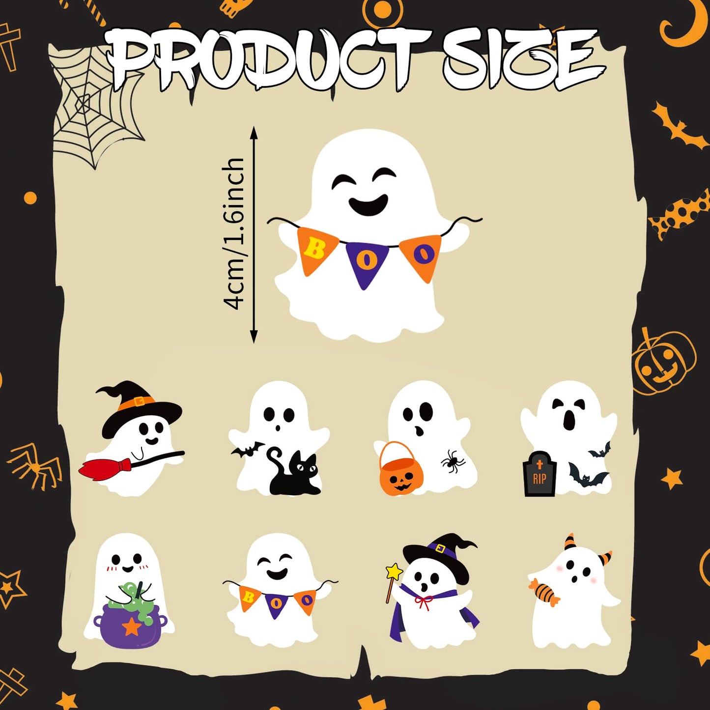 Whaline 160Pcs Halloween Foam Stickers 8 Designs Funny Ghost Self-Adhesive Decals for Home Party DIY Crafts Supplies