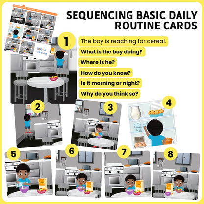 Sequencing Basic Daily Routine Conversation Cards | Learning Material for Social Skills & Emotional Intelligence | Speech Therapy Resources | ESL, Articulation, Storytelling, Sequencing Card Game