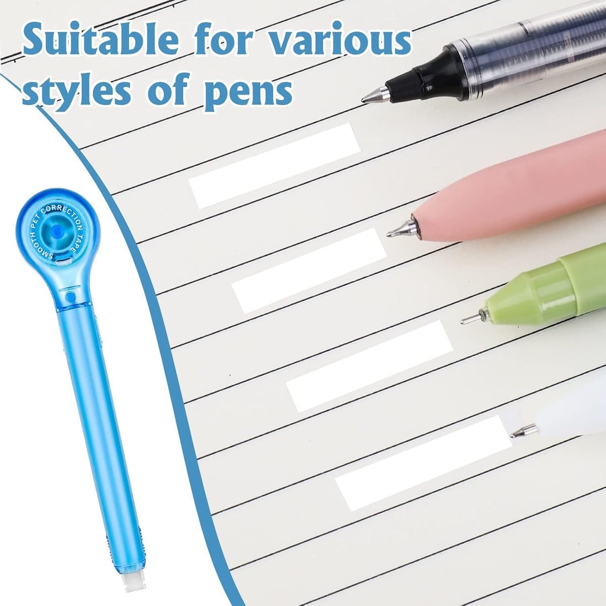 8 Pack Correction Tape Pens, 8 Color Comfortable Pen Shape Correction Pen Tape Pens Easy to Use Applicator for Instant Correction School Office Supplies, 1/5" X 236"