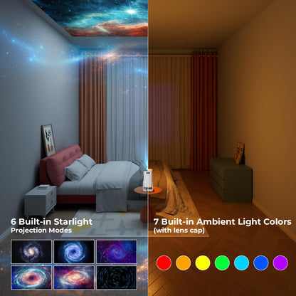TransarJect Portable WiFi and Bluetooth Projector - 4K 1080P Supported Android Smart Mini Movie Projector, 270°Adjustable Stand Outdoor Home Star Projector with Ambient Light for Phone TV Stick Laptop