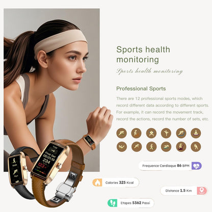Amoled Laies Smart Watch for Women Smartwatch with Leather Strap Heart Rate Stress Sleep Monitor 12 Sports Modes Fitness Tracker Watch Notifications Music & Camera Control Waterproof iOS Android