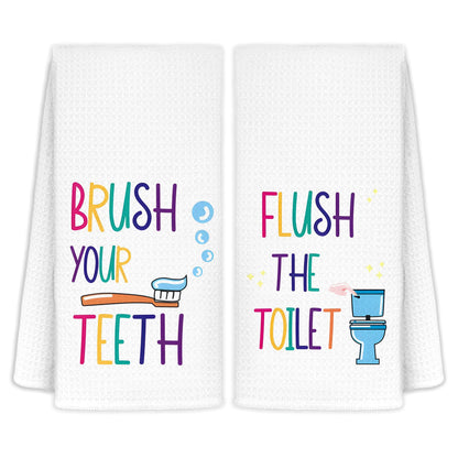 CIOJUNE Kids Bathroom Decor, Toddler Boys Girls Kids Bathroom Accessories Hand Towels Set of 2, Brush Your Teeth Flush The Tolet Bathroom Decoretion, 16x24