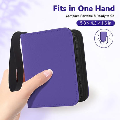 1 Pocket Card Binder with Zipper, 100 Pockets Mini Trading Card Album, Premium PU Leather Single Card Binder, Small Display Folder for TCG & Sports Cards