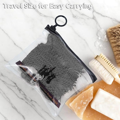 SubSahara Authentic African Net Sponge - 2 Pack Exfoliating Bath & Shower Loofah Sponge for Body & Face, Gentle Scrubber for All Skin Types, Travel, Durable (Black & Grey)