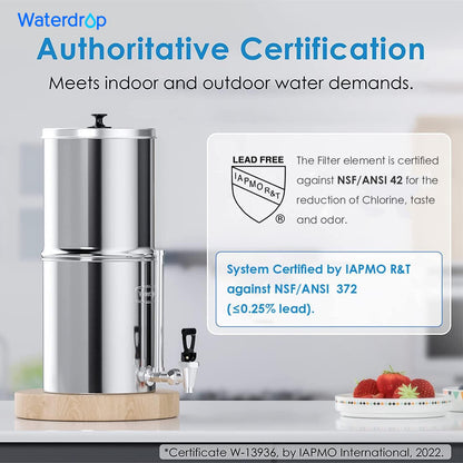 Waterdrop 2.25G Gravity-fed Water Filter System with Sight Glass Spigot, NSF/ANSI 42&372 Standard, PFAS, Chlorine and Lead Reduction, for Home, Camping, Off-Grid, Emergencies, King Tank Series