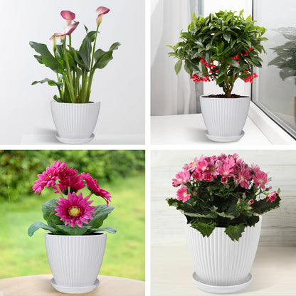MUXINCAMP 7 Inch Large Plant Pots, 6 Pack Flower Pots with Drainage Hole and Tray Saucer Plastic Plant Pot for Outdoor Indoor House Plants and Flowers Herbs (White)