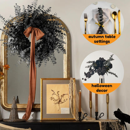 15pcs Real Black Eucalyptus Stems - Black Flowers and 17 Inch Preserved Natural Eucalyptus Leaves Branches for Flower Arrangement DIY and Home Decor Halloween Farmhouse Vase Decoration