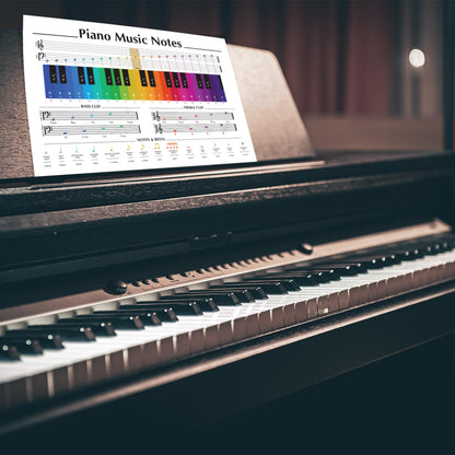 12x18 Piano Notes Poster Unframed, Piano Keys, and Notes Chart, Music Theory Posters, Treble Clef, Bass Clef, Notes Mnemonic Chart, Piano Student