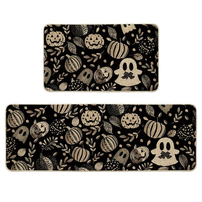 Artoid Mode Ghosts Boo Pumpkin Leave Halloween Kitchen Mats Set of 2, Low-Profile Home Decor Kitchen Rugs for Floor - 17x29 and 17x47 Inch