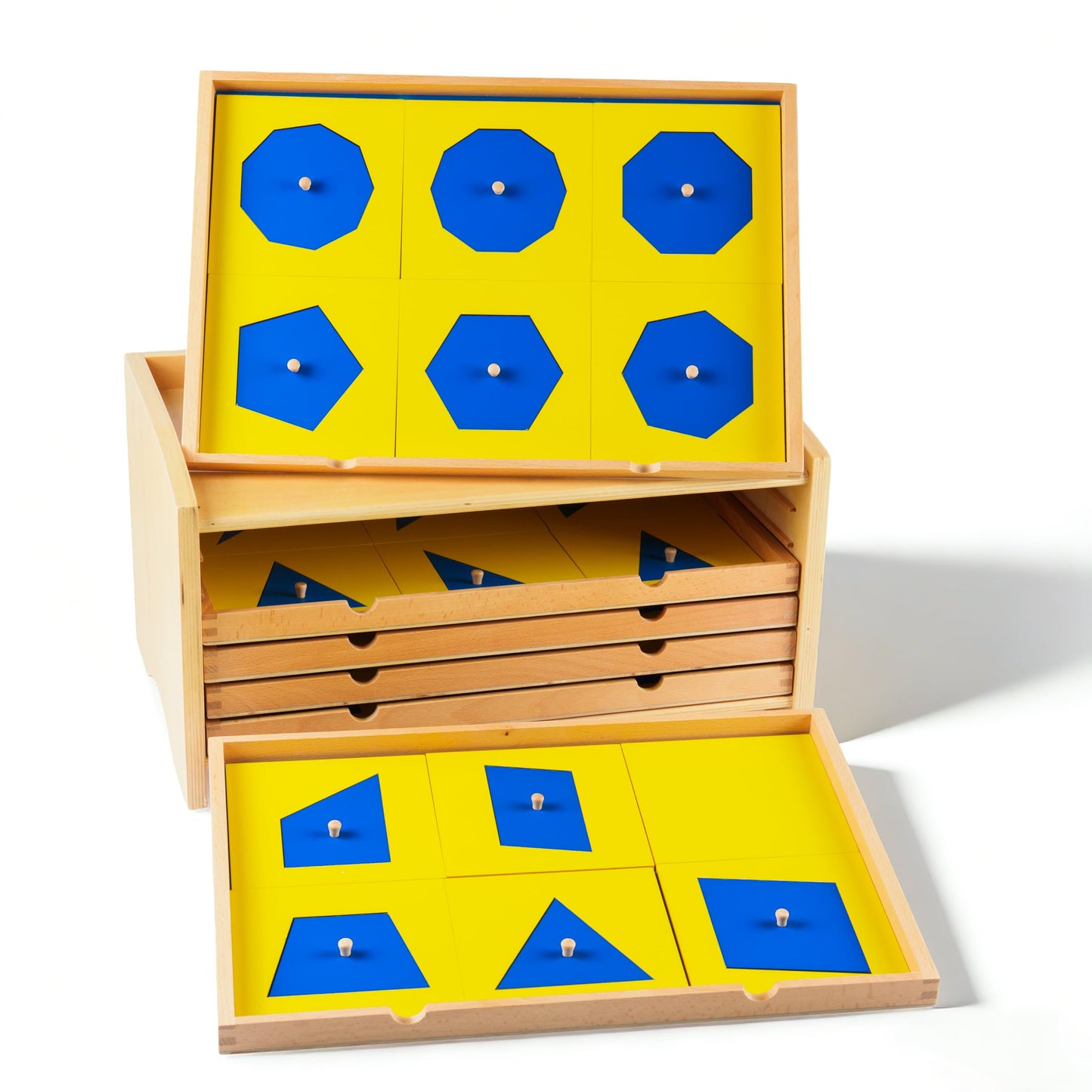 Montessori Geometric Cabinet Complete Set 18lbs - 6 Drawer Solid Beechwood Sensorial Materials, 35 Geometric Insets for Early Education, Preschool Learning Tools for Shape Recognition & Geometry