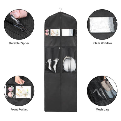 Univivi Wedding Dress Travel Bag for Airplane, Extra Long Wedding Gown Garment Bag with Accessory Pockets, 72 Inch Trifold Heavy Duty Dress Bags for Gowns for Travel and Closet Storage (Black)