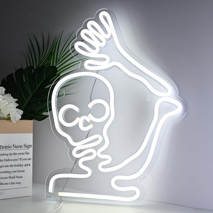 Britrio Skull Halloween Decoration LED Neon Sign Skeleton Wall Art Decor Light for Window Entryway Front Porch Door Bedroom Home Party Supply Kids Gift Cold White 5V Powered by Usb