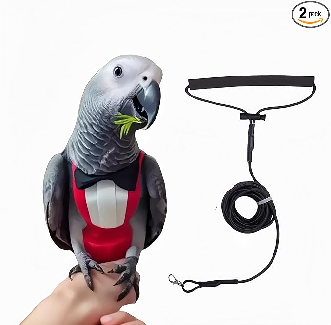 Bird Diapers with Bow Bird Harness Tuxedo Flight Suits with 80in Flying Leash Parrot Nappy with Waterproof Inner Layer Urine Wet Suite for Cockatiel Conure Parakeet Macaw Budgie-Red,L