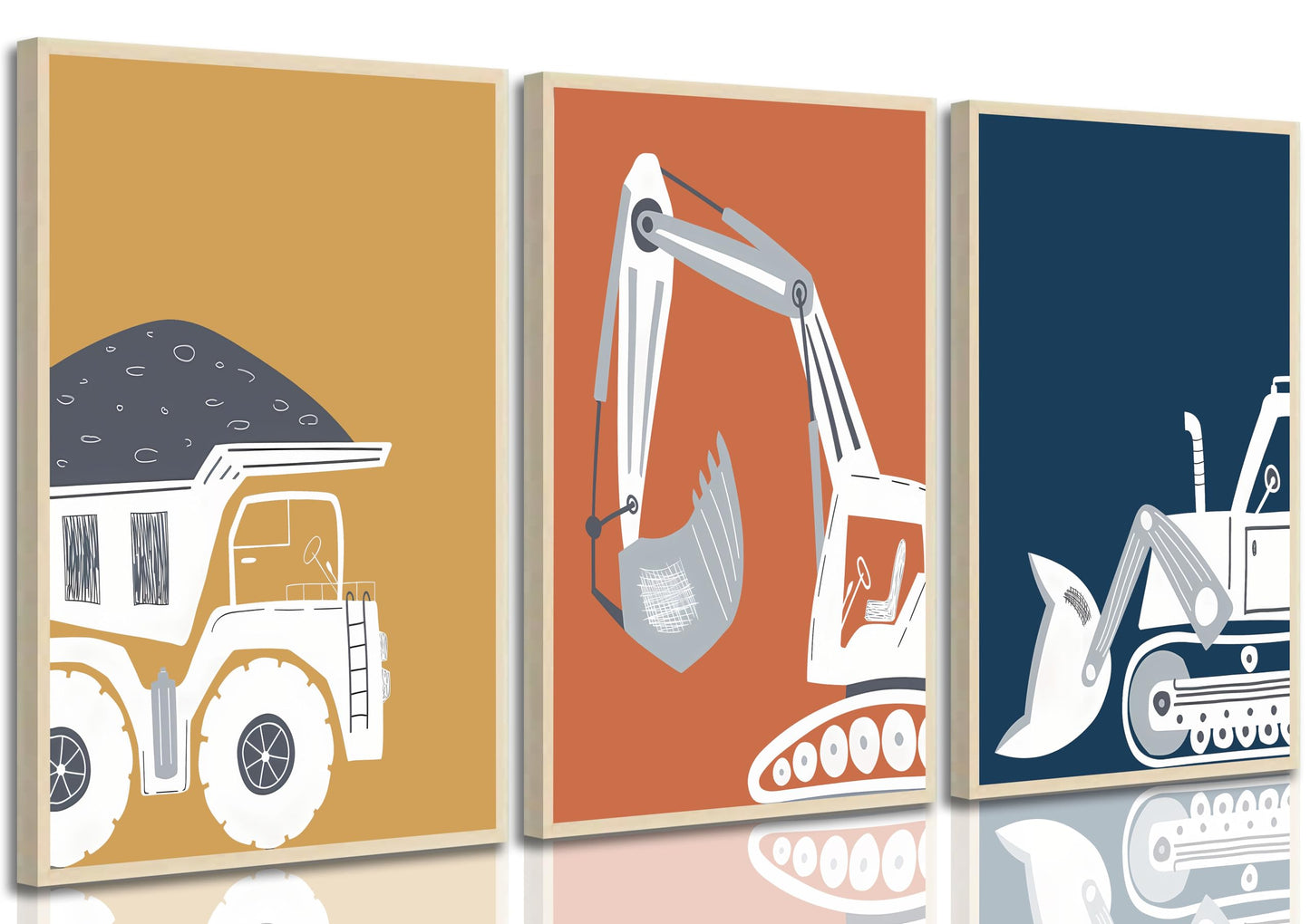 Wavkkey 3 Pcs Construction Truck Nursery Wall Art Excavator Dump Truck Tractor Poster Painting Picture Wall Decor Canvas Print Artwork Kids Room Boys Room Baby Room Home Decoration Unframed