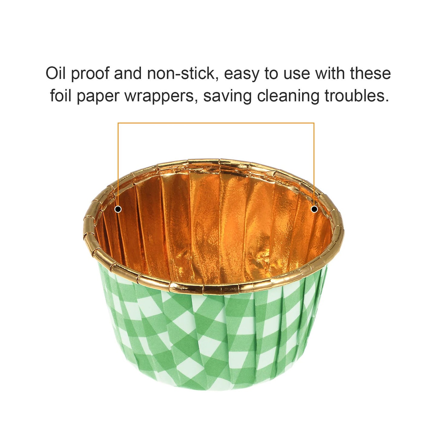 HARFINGTON Gold Green Plaid Cupcake Cups, 50pcs Aluminum Foil 3.5oz Standard Cupcake Liners Cupcake Baking Cups for Birthday Party Supplies Weddings Decorations