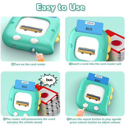 Kidzdo Talking Flashcards for Toddlers 1 2 3 4 5 6 Years Old, 520 English Sight Words Educational Toy, Pocket Speech Language Toys, Autism Toys for Kids 1-6, Birthday Gifts for Boys and Girls, Green