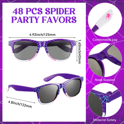Soulchen 48 Pieces Spiderweb Birthday Party Decoration Set Spiderweb Gift Bags Spider Silicone Bracelet Sunglasses Cobweb Sticky Hands Toys for Birthday Party Supplies Favors (Night)