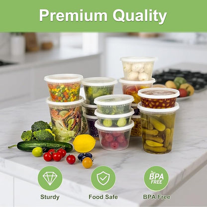 Dipoo 60 Sets (120-Piece) Deli Containers with Lids 8 oz, Leak-Proof & BPA Free Airtight Takeout Plastic Food Storage Containers for Soup, Freezer/Microwave/Dishwasher Safe