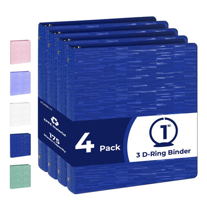 POPRUN 3 Ring Binder 1 Inch, PVC-Free, Holds 175 Sheets of 8.5 x 11 Paper, Extra Durable Organizer with 2 Pockets for School & Office, Heavy-Duty, 4 Pack, Prussian Blue