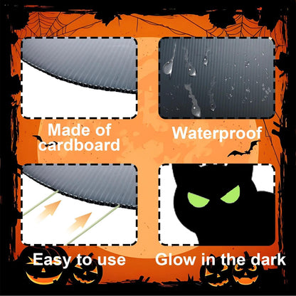 Heyigrow 6 Pack Halloween Black Cat Yard Signs with Stakes, Glow in Eyes Scary Outdoor Decoration for Lawn Garden Courtyard